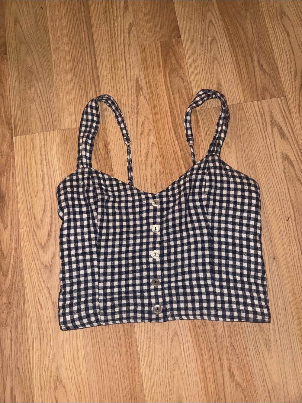 Abercrombie and Fitch Navy and White Gingham Button-Front Crop Top size medium